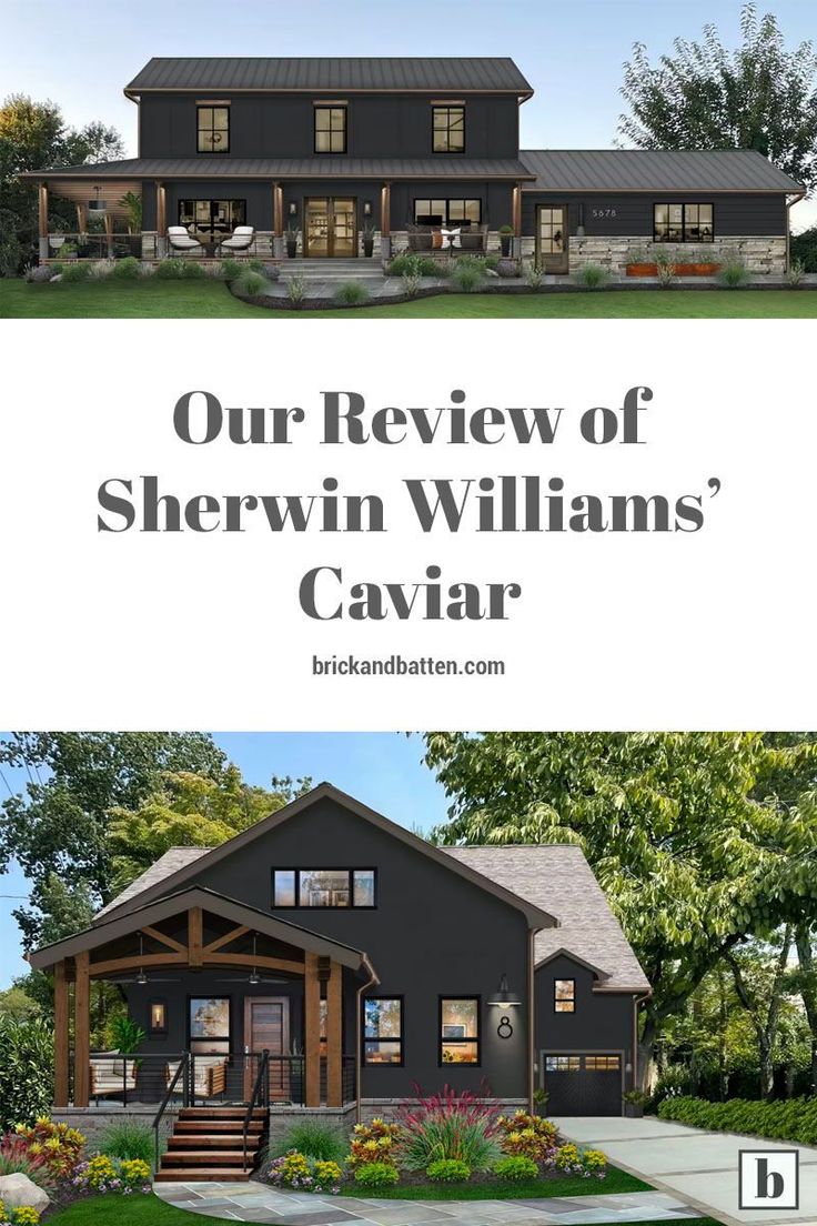 the front and back side of a house with text that reads our review of sherwin williams'caviar