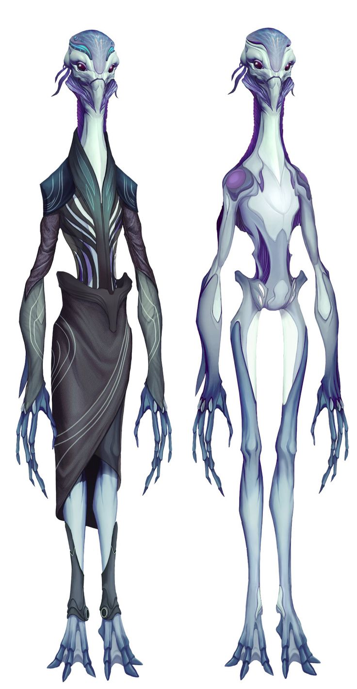 an alien character is shown in two different poses