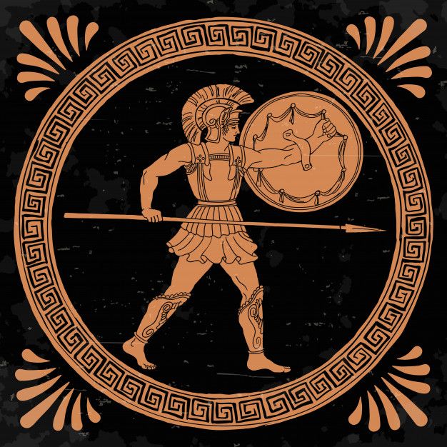 Ancient Greek Warrior, Ancient Greek Vase, Spear And Shield, Ancient Greece Art, Greek Soldier, Greece Mythology, Greek Vase, Ancient Greek Pottery, Greek Mythology Tattoos