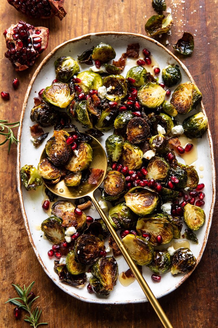 roasted brussel sprouts with pomegranates on a plate