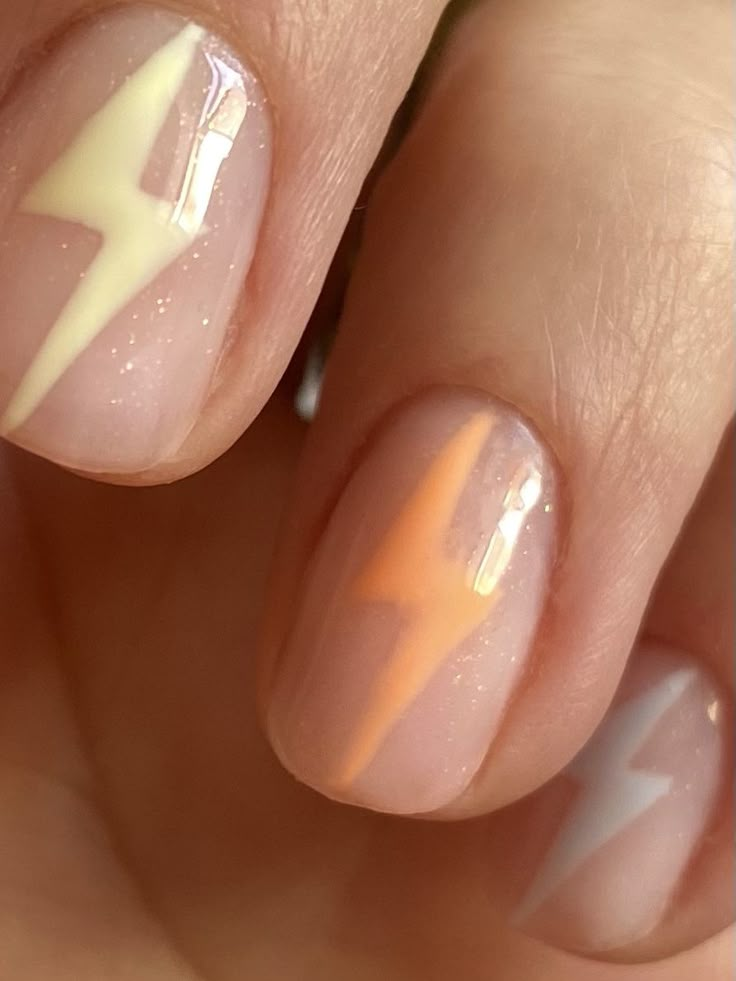 Nail Paint Captions For Instagram, Bolt Nails, Retro Nails, Spring Colours, Minimal Nails, Lightning Bolts, Basic Nails, Cute Gel Nails, Bright Nails