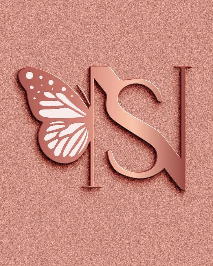 the letter s is made up of pink paper with a butterfly on it's side