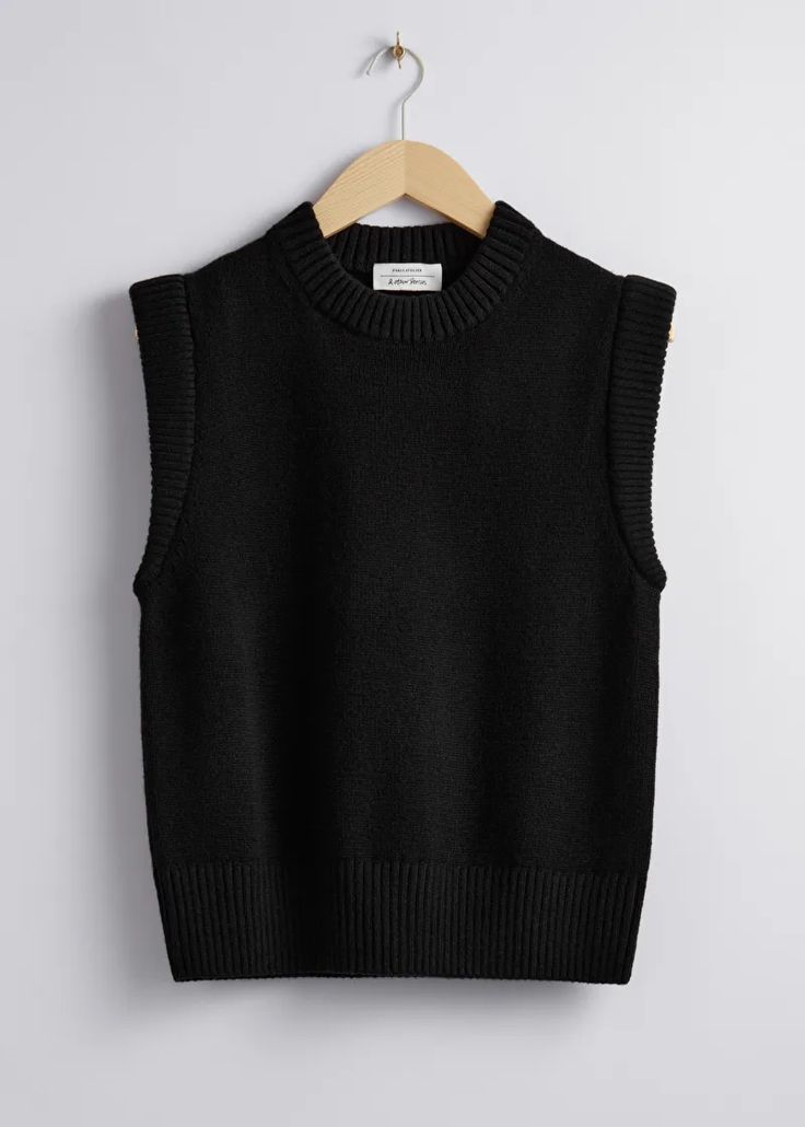 Knitted Vest - Black - Sweaters - & Other Stories US Green Knit Vest, Black Knitted Vest, Black Sweater Vest, Ruffles Top, Winter Shopping, Waistcoat Dress, Knitted Vest, Autumn Clothes, Wool Vest