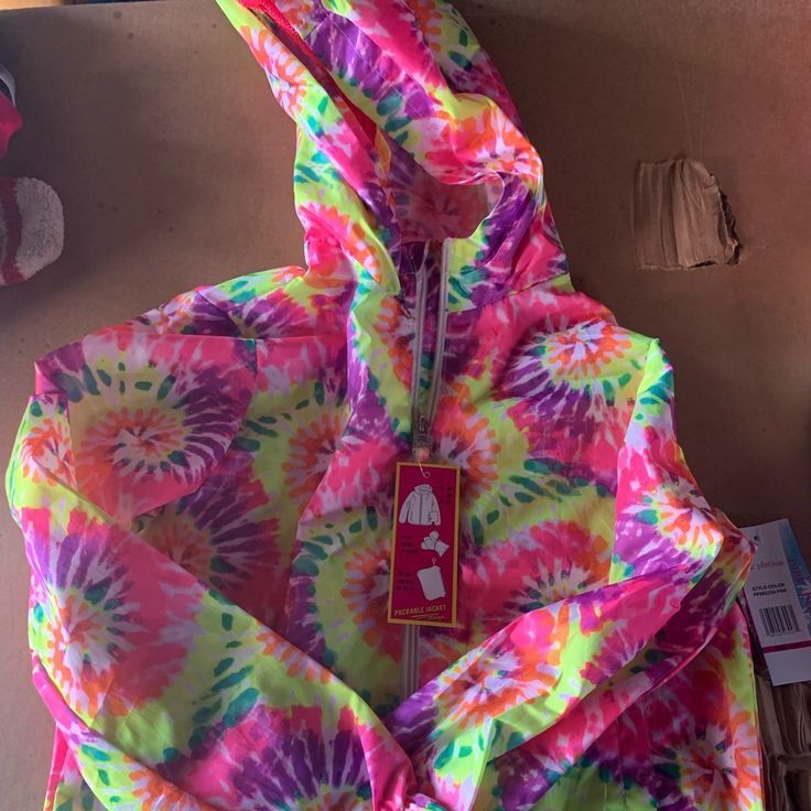 Brand New With Tags, Good Condition, Wind Breaker Material, Girls Size 14/16 Fun Multicolor Hooded Outerwear, Trendy Multicolor Hooded Windbreaker, Fun Multicolor Long Sleeve Outerwear, Playful Spring Outdoor Outerwear, Fun Pink Spring Outerwear, Spring Fun Hooded Outerwear, Spring Hooded Fun Outerwear, Trendy Multicolor Long Sleeve Windbreaker, Fun Hooded Spring Outerwear