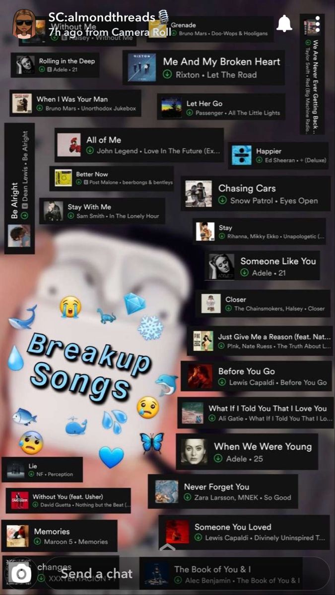 an image of a web page with the words'break up songs'on it