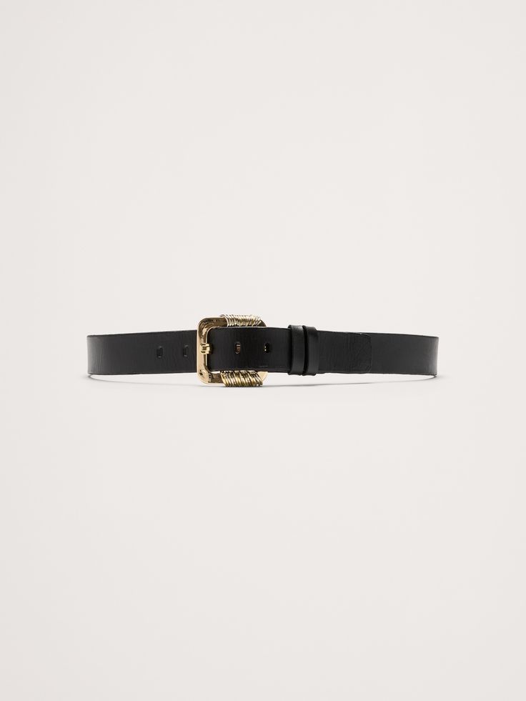 This richly-made belt uses luxurious, sturdy leather and a statement-making buckle design with free-moving ring accents to add a bit of edge to any outfit.  Designed to be worn at the hips.  Designed to be worn at the hips.  Width: 1" XXS: 27-31" XS: 29-33" S: 31-35" M: 33-37" L: 36-40" XL: 40-44" XXL: 44-48" Belt Black, Black Belt, Leather Belt, Banana Republic, Rings Statement, Women's Accessories, Buckle, Man Shop, Ring