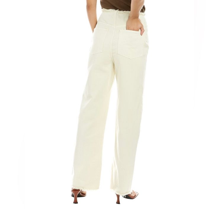 Weworewhat White Denim Frayed Wb Straight Chic White Denim Jeans, Chic White Cropped Jeans, Chic White Flare Jeans, White Denim Jeans For Work, Classic Cream Jeans For Spring, Fall Cream Denim Bottoms, Cream Relaxed Fit Denim Jeans, Cream Denim Jeans Relaxed Fit, Cream High Rise Relaxed Fit Jeans