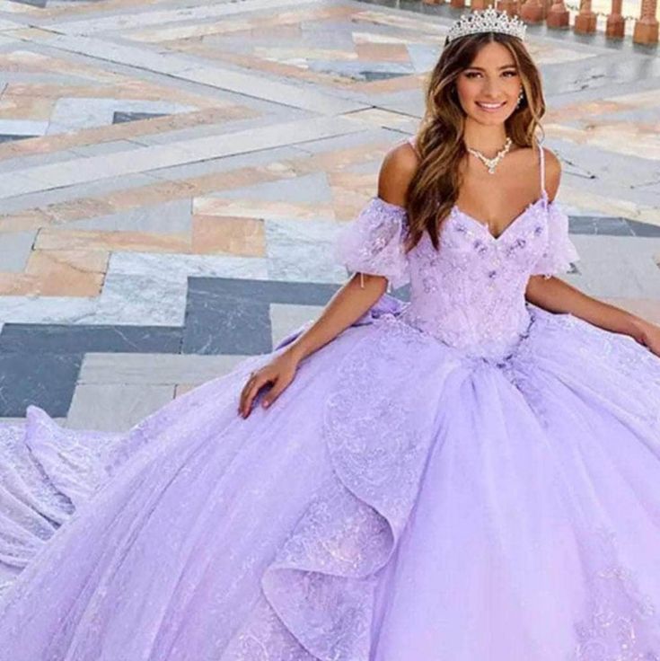 This Is A Brand New Dress, Only Worn Once For About 2 Hours, Includes: Detachable Long Tail, Bow, Sleeves. Originally Bought For $2,219.25 Selling For $1400 Style And Brand: Princesa By Ariana Vara Pr30161 Worn By A Girl Whose Measurements Are: 5'5" 110lbs Pastel Prom Dress, Plus Prom Dresses, Quinceanera Dresses Red, Green Quinceanera Dresses, Purple Quinceanera Dresses, Quinceañera Dresses, Sweet Sixteen Dresses, Glitter Prom Dresses, Classic Prom Dress