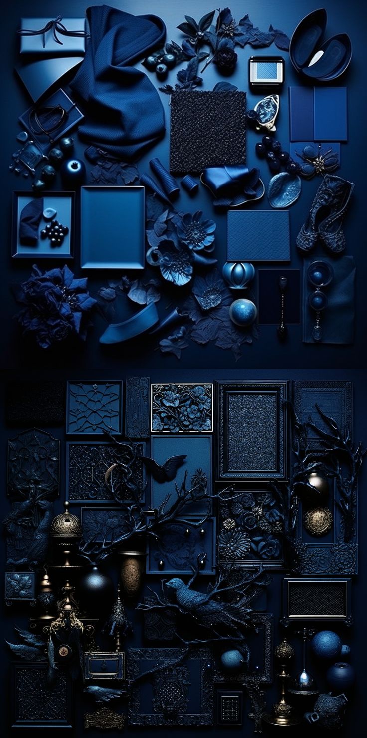 Gothic mood Dark Blue Masculine Aesthetic, Midnight Blue Colour Palette, Royal Blue Colour Palette, Dark Blue Moodboard, Midnight Color Palette, Dark Blue Color Palette, Indigo Aesthetic, Midnight Blue Wedding, Blue Moodboard