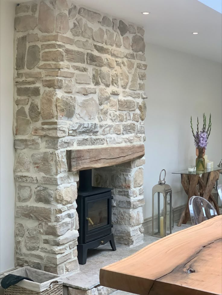 Sandstone Fireplace Stove Mantle, Wood Stove Surround, Woodburning Stove Fireplace, Wood Burning Stoves Living Room, Cladding Wall, Sandstone Fireplace, Brick Slips, Aesthetic Home Decor Ideas, Stone Wall Cladding