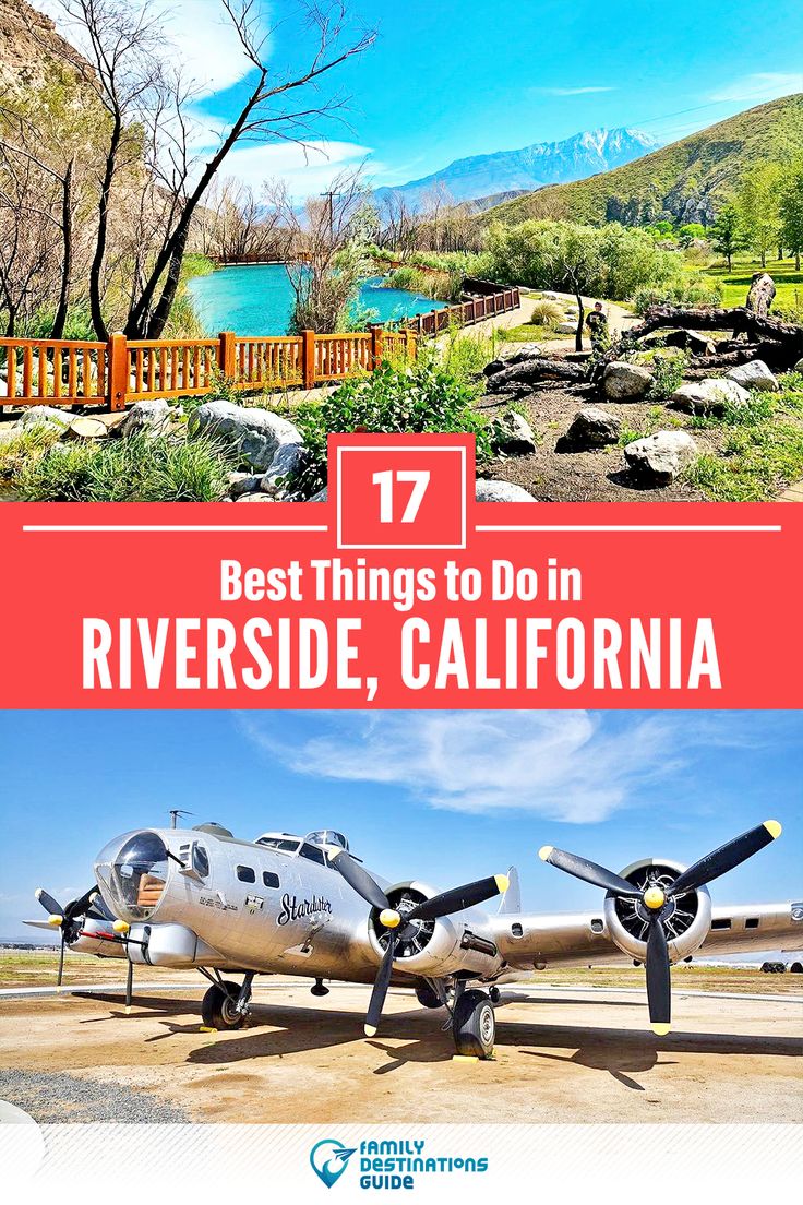 an airplane with the words best things to do in riverside, california on it's side