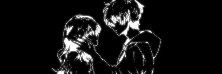 two people standing next to each other on a black and white background in the dark