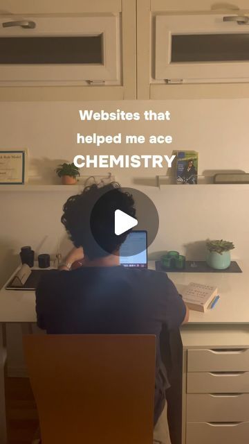 a person sitting at a desk in front of a laptop computer with the caption website that helped me ace chemistry