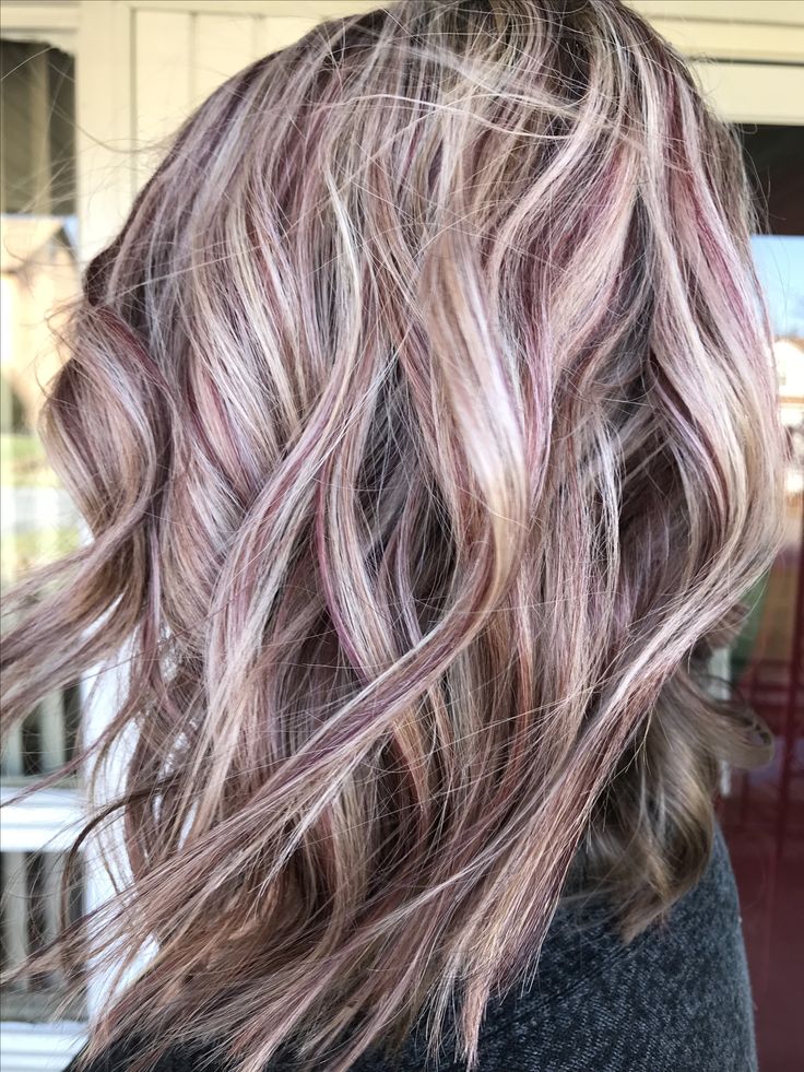 Fall Hair Colors For Ash Blonde, Burgundy To Blonde Hair, Short Blonde And Pink Hairstyles, Magenta And Blonde Highlights, Brown Blonde Burgundy Hair, Blonde And Burgundy Hair Highlights Fall, Maroon Lowlights Blonde Hair With, Blonde With Mahogany Lowlights, Blond With Burgundy Highlights