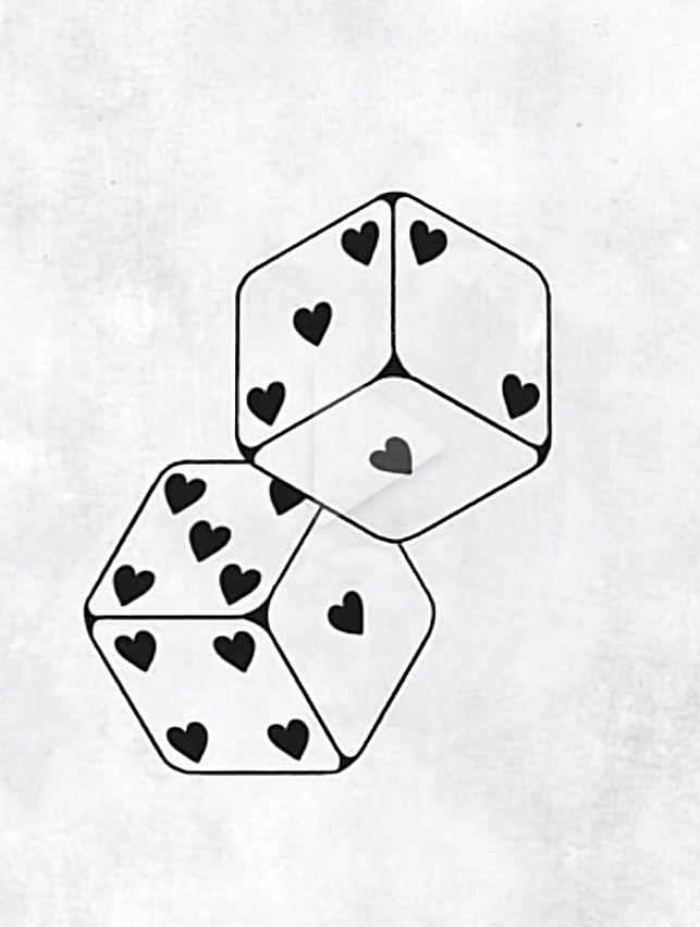 two dices with hearts on them sitting next to each other in front of a white background