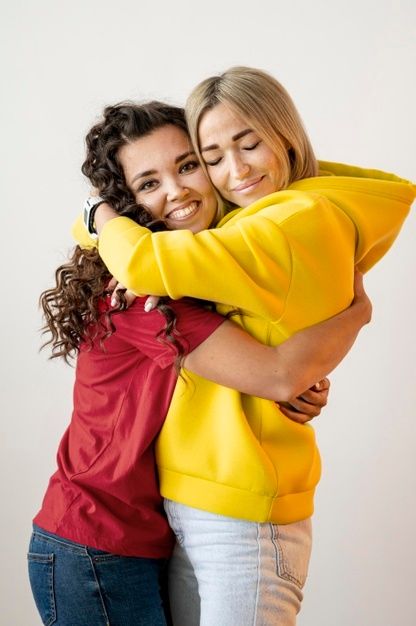 Multiracial best friends hugging 2 People Hugging Reference, Pose Reference Photo Friends, Best Friends Hugging, Best Friend Hug, Hug Pose, Hug Photos, Kids Hugging, People Hugging, Cute Hug