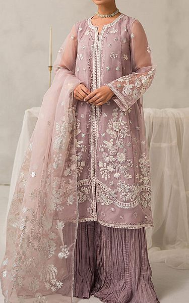 Mauve Organza Suit -  Pakistani Chiffon Dresses Cross Stitch Shirt, Chiffon Suits, Organza Suit, Suit Pakistani, Organza Suits, Printed Organza, Organza Shirt, Add Sleeves, Chiffon Dresses