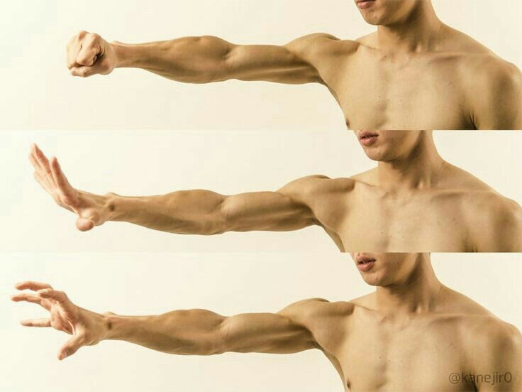 three different images of a man's arms and chest showing the same amount of muscles