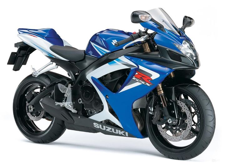 a blue and white motorcycle is shown on a white background