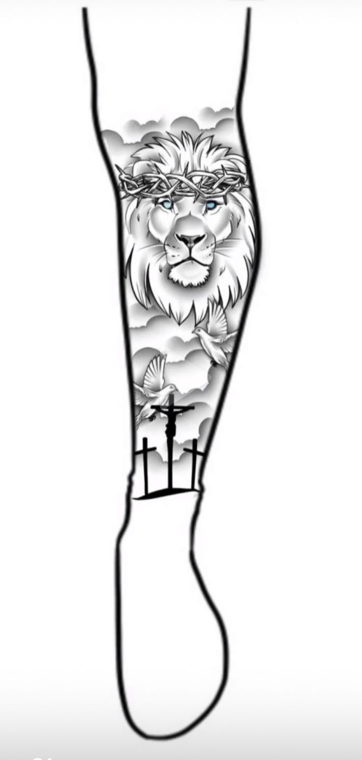 a tattoo design with a lion on it's arm and the word, i love you