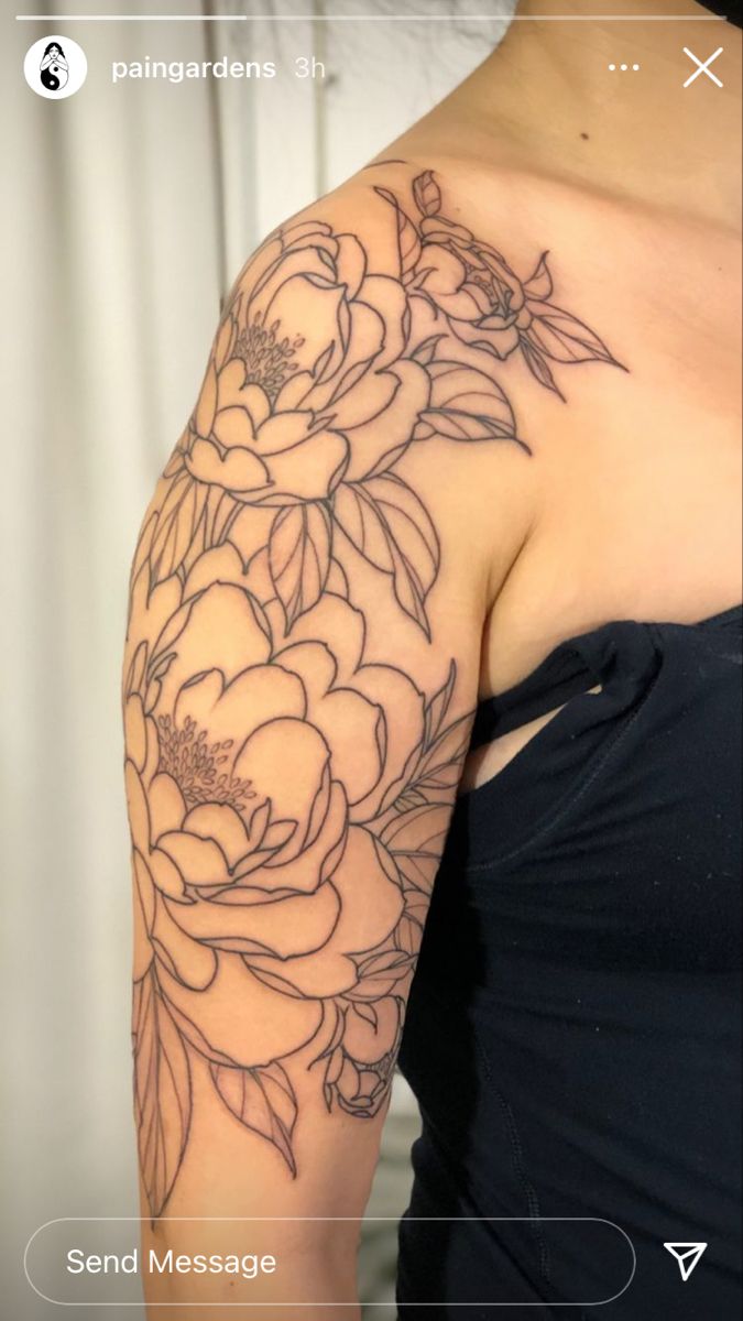 a woman's arm with flowers on it, and the words send message below