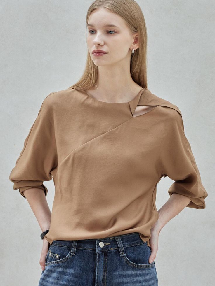 Composition : Modal 84%, Polyester 16%Color : Brown_S, Brown_MCountry of Origin : KOREA Modern Brown Tops For Workwear, Modern Brown Top For Work, Elegant Brown Top For Work, Brown V-neck Blouse For Office, Spring Office Blouse In Brown, Spring Brown Office Blouse, Spring Office Brown Blouse, Chic Brown Formal Blouse, Elegant Brown Spring Tops