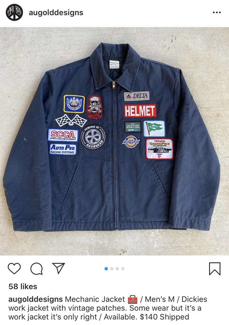 Vintage Mechanic Jacket, Mechanic Jacket Outfit, Mechanic Fashion, Mechanic Jacket, Mechanic Clothes, Japanese Street Fashion Men, Mechanics Jacket, Patches Fashion, 90s Fashion Outfits