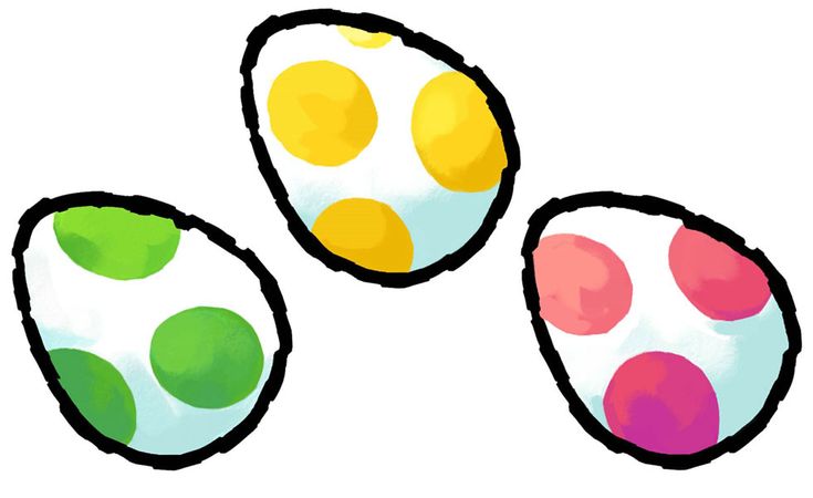 three eggs with different colored dots on them