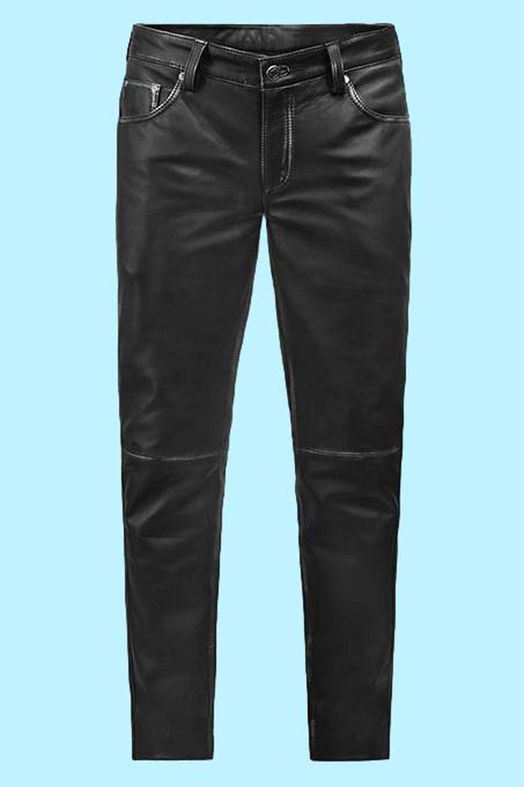 We offer our mens 5 pocket leather jeans in the traditional, classic style. Hand rubbed to achieve a slightly distressed vintage look. 100% Genuine First Quality Nappa Sheepskin Leather from ChersDelights Leather. For Leather Lover's Only!! Classic Black Straight Leg Leather Pants, Black Leather Pants Men, Classic Leather Pants With Belt Loops, Classic Black Leather Pants With Pockets, Classic Leather Jeans With Belt Loops, Classic Leather Pants With Five Pockets, Classic Black Leather Pants With Standard Cut, Classic Leather Jeans With Standard Cut, Classic Leather Jeans With Standard Cut Leg