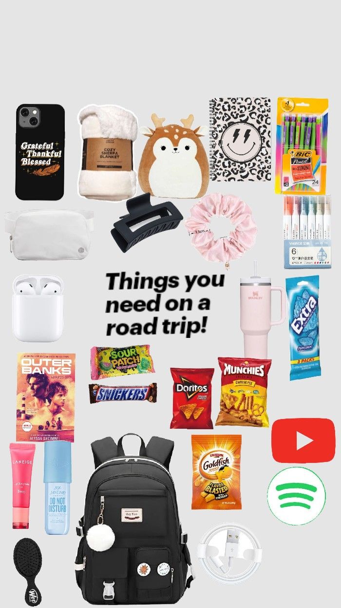 the back to school bag is full of things you can't read on the road trip