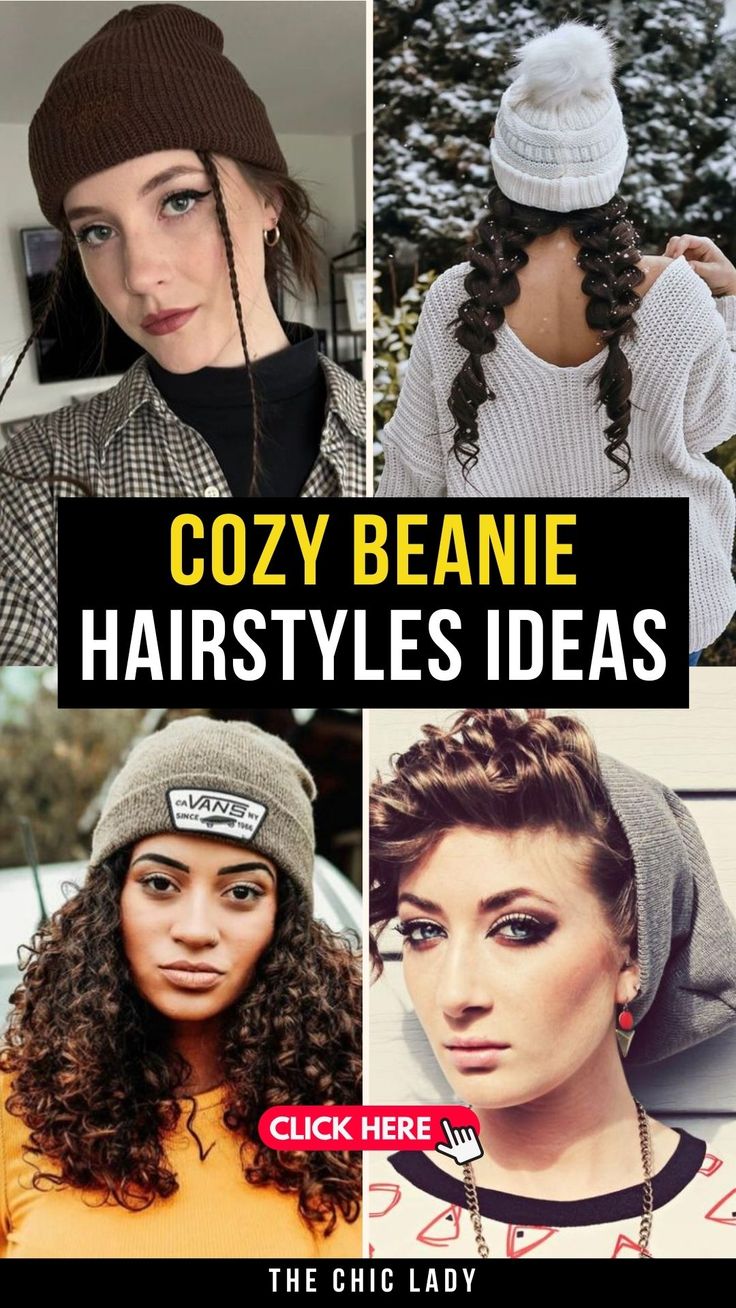 Top 12 Cozy Beanie Hairstyles to Keep You Stylish All Winter Cute Ways To Wear Beanies, Beanie For Short Hair, Hair Styles With Hats Winter, How To Style Hair With A Beanie, Hairstyles For Winter Hats, Short Beanie Outfit, Hairstyles With Beanies Winter, How To Wear A Beanie With Long Hair, How To Wear A Beanie With Short Hair