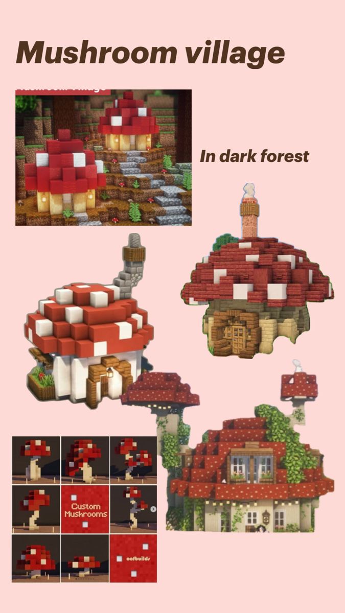 the mushroom village in dark forest is made out of legos and has mushrooms on it