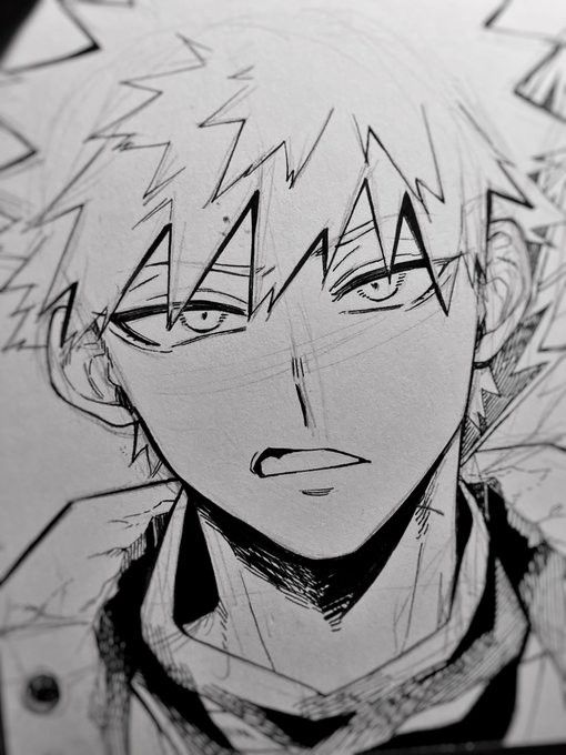 a drawing of an anime character with black and white lines on it's face