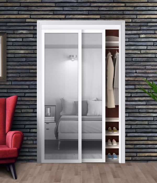 Bright White Harmony 1-Lite Bypass Door Bypass Closet Door, Closet Sliding Door, Wood Closet Doors, Wood Door Frame, Flush Door Design, Glass Closet, Closet Door Hardware, Bifold Closet Doors, Clean Decor