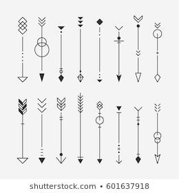 a set of different arrows in black and white