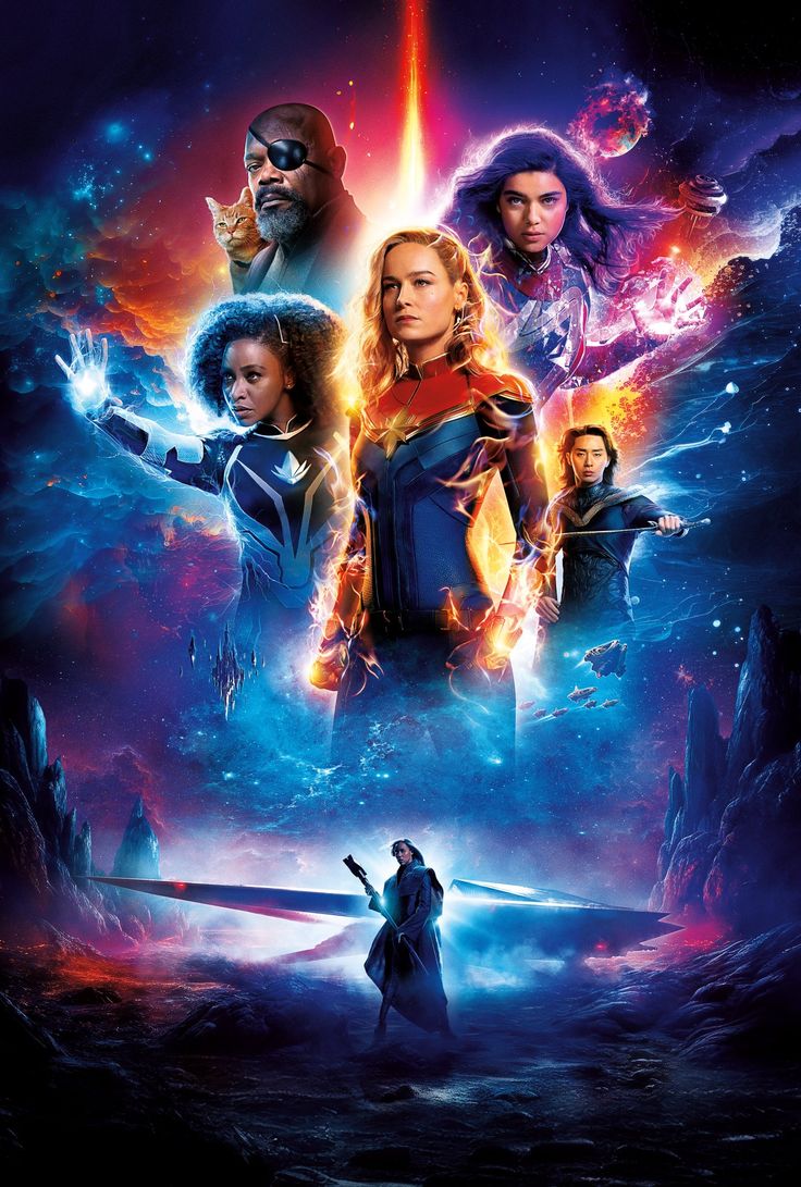 the poster for captain marvel 2 is shown in front of an image of two women and one man