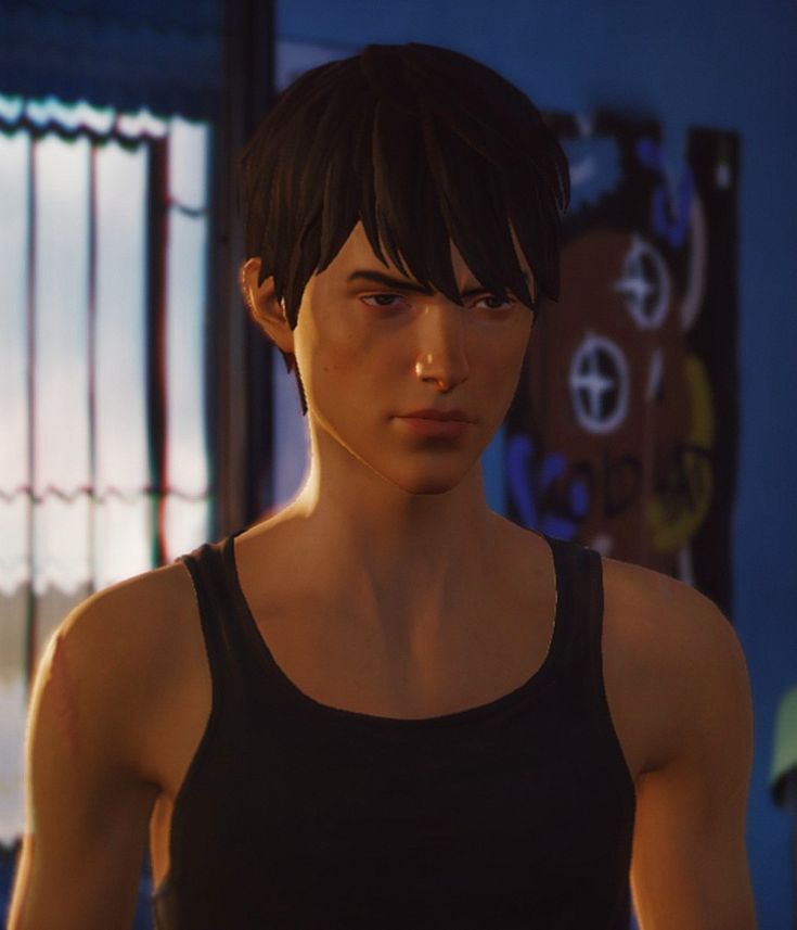 an animated image of a young man in a black tank top looking at the camera