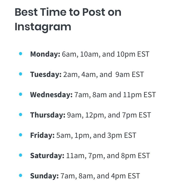 the best time to post on instagram is monday, 6am and 9pm estt