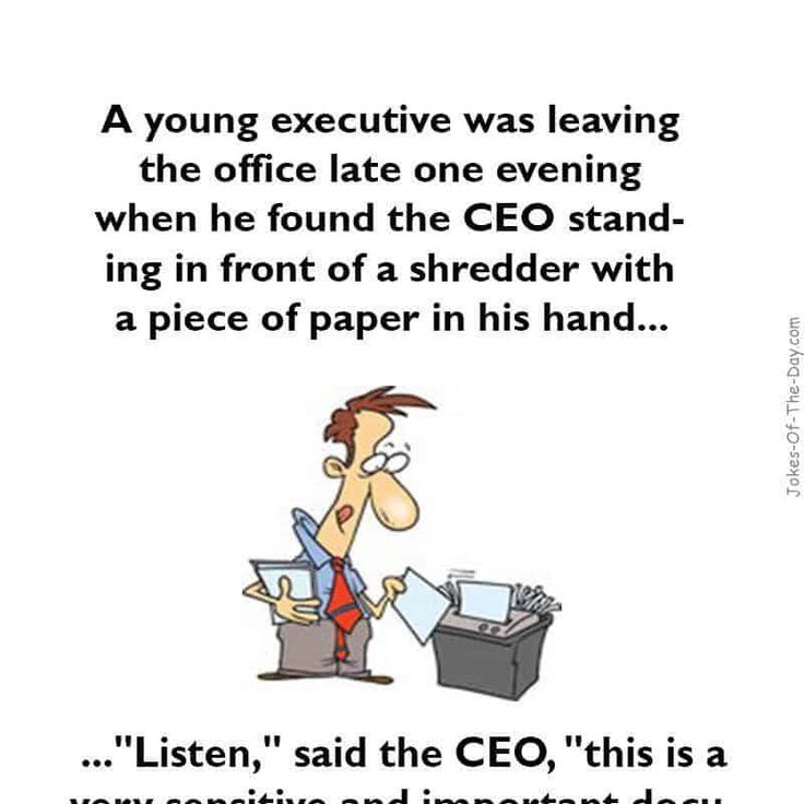 a man standing in front of a pile of papers with the caption'a young executive was leaving the office late one evening when he found the ced