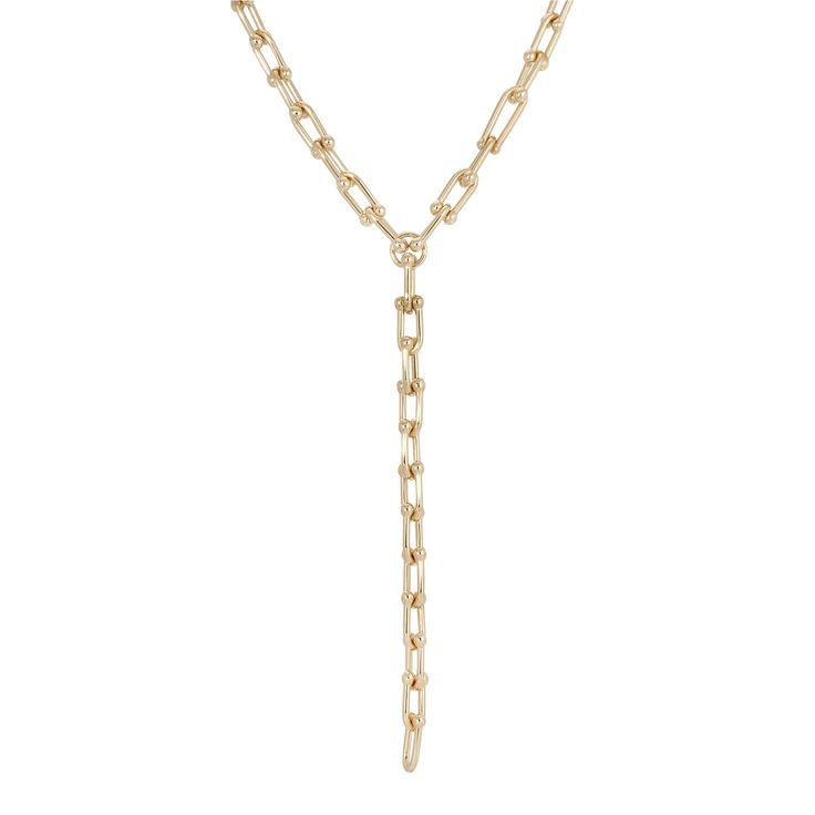 The Margaux Lariat is made from our U link chain, fastened with a with a custom U link Clasp. Material: Brass Plating: 10K Gold or Rhodium-Silver. Chain has a clear protective coating to prevent from quick wear and tarnishing. 4 Length Options: 16" with a 6" drop, 18” with a 5” drop, 24" with a 6" drop or 30" with a 6" drop U Links measure: 16mm Long x 7mm wide x 1.8mm thick Clasp Measures: 20mm Our jewelry is always handmade from sustainable materials in the USA. Yellow Gold Lariat Jewelry With Paperclip Chain, Yellow Gold Lariat Necklace With Paperclip Chain, Yellow Gold Link Lariat Necklace, Gold-tone Lariat Chain Necklace, Gold Lariat Necklace With Long Drop Chain, Silver Paperclip Chain Lariat Necklace, Yellow Gold Lariat Jewelry With Box Chain, Elegant Lariat Link Necklace, Elegant Link Chain Lariat Necklace