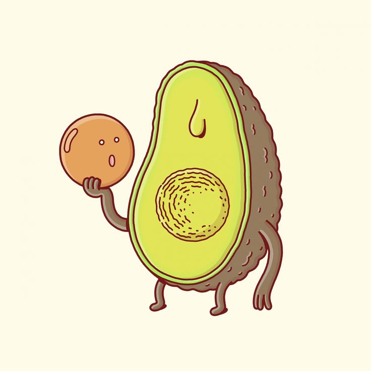 an avocado with a piece of bread in it's hand