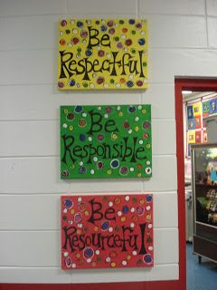 three colorful signs on the wall in a store that say be responsible, be responsable, and be respectful