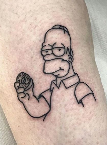 the simpsons character is holding a donut in one hand and wearing glasses on his head