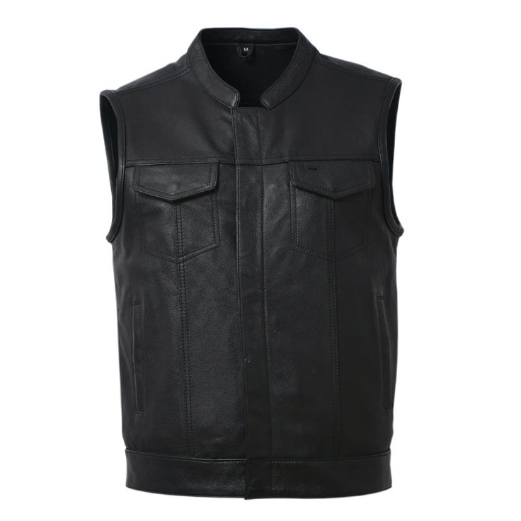 This beautiful leather vest is made of cow leather and features a banded collar and, two-buttoned chest & slack pockets. From wearing it around the city to hiking and use as a mid-layer for skiing, this vest pretty much does it all. Features: Club-style vest with banded collar and covered snaps Hidden cropped center zipper. Interior cellphone pocket. Mesh lining with easy-access panels for patches and embroideries. Single panel back (Please note sizing above 5XL is not single panel back). Two co Motorcycle Leather Vest, City Wear, Access Panels, Motorcycle Vest, Best Leather, Style Vest, Jacket With Pockets, Motorcycle Leather, Club Style