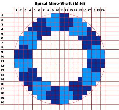 a cross - stitch pattern with the words spiral me - shaft midd in blue