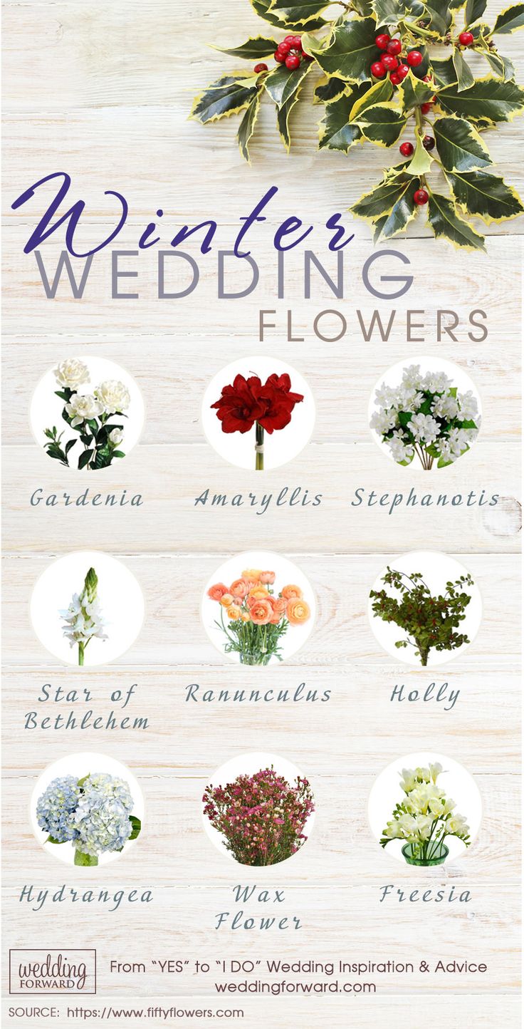 a poster with flowers on it and the words winter wedding flowers written in different languages