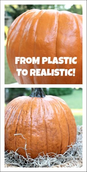 two pumpkins with the words from plastic to realistic