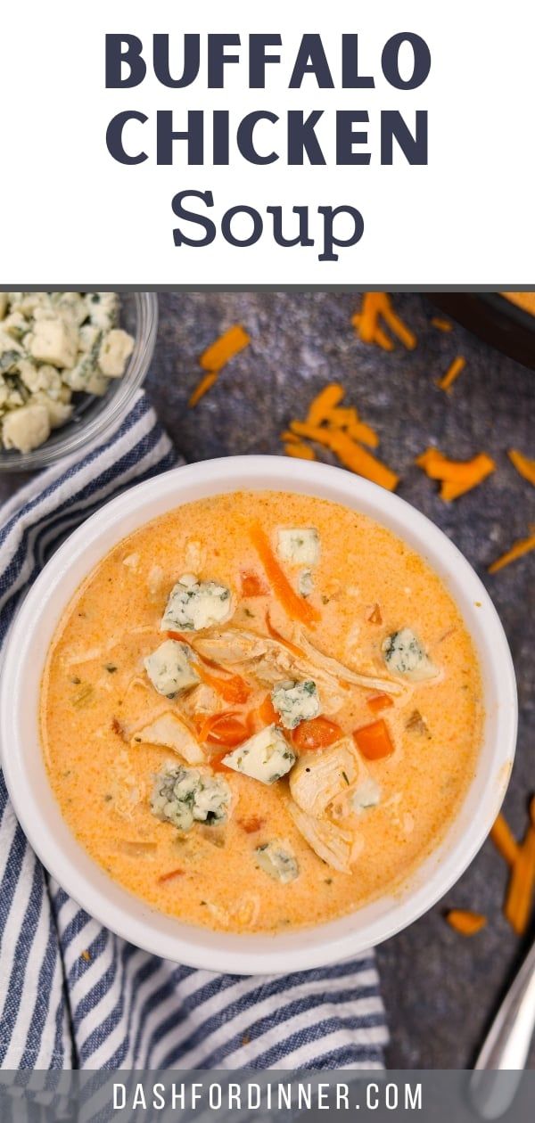 a white bowl filled with buffalo chicken soup