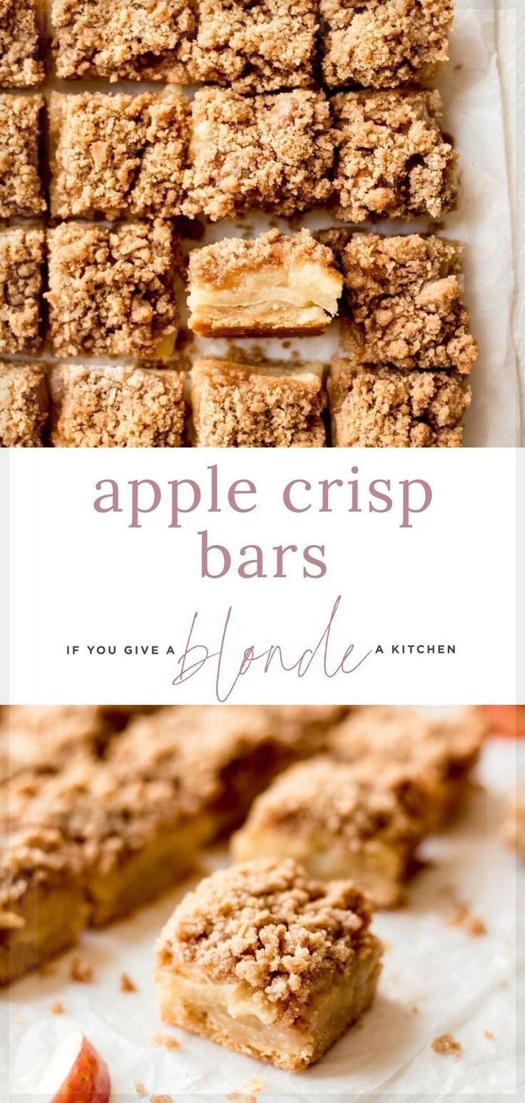 apple crisp bars are stacked on top of each other