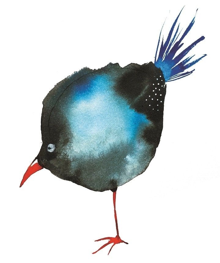 a painting of a bird with blue feathers